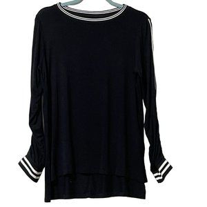 Soft Surroundings size S black white stripe accents long sleeve  hi/low hem tee